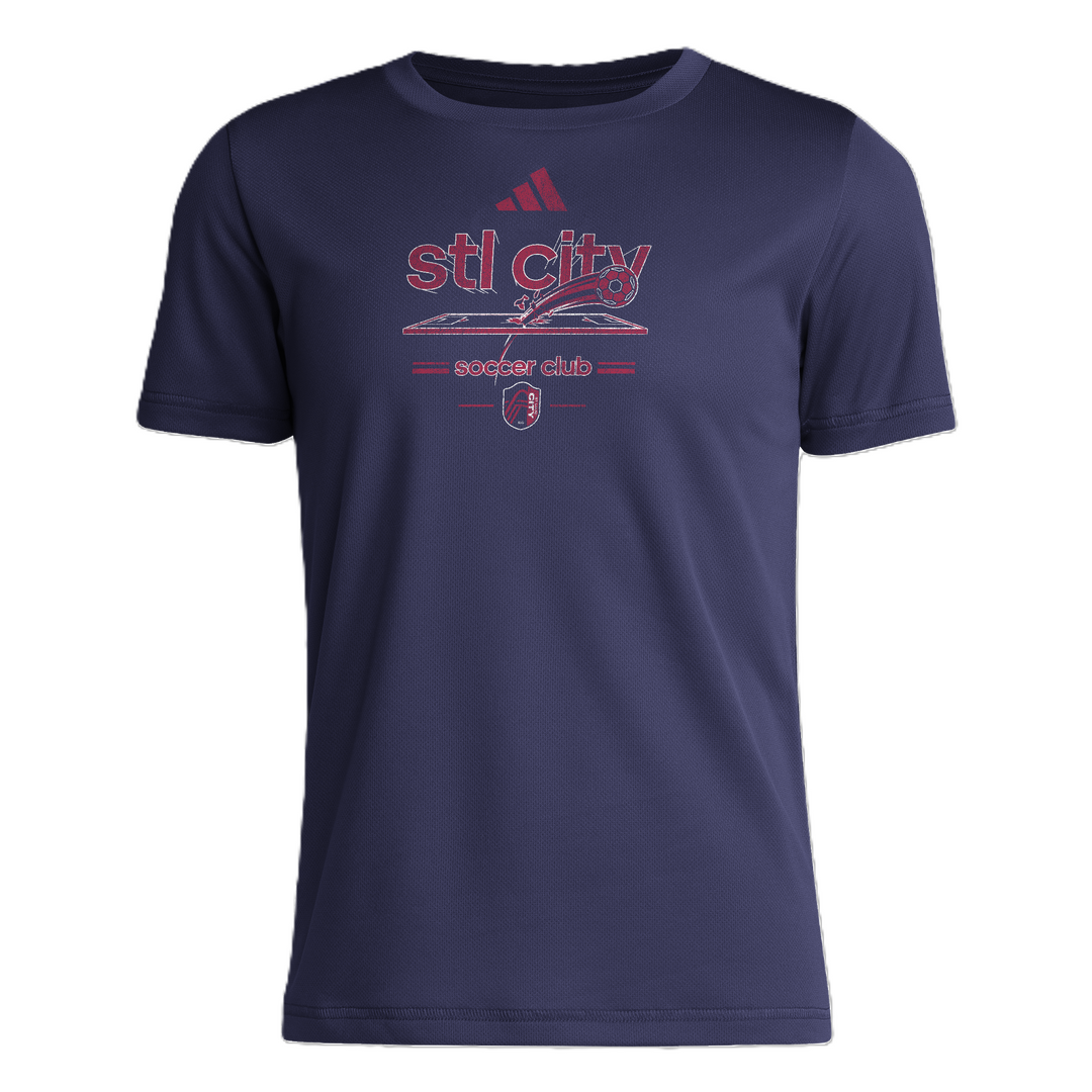 ADIDAS YOUTH PRE-GAME VINTAGE WORLDIE NAVY TEE